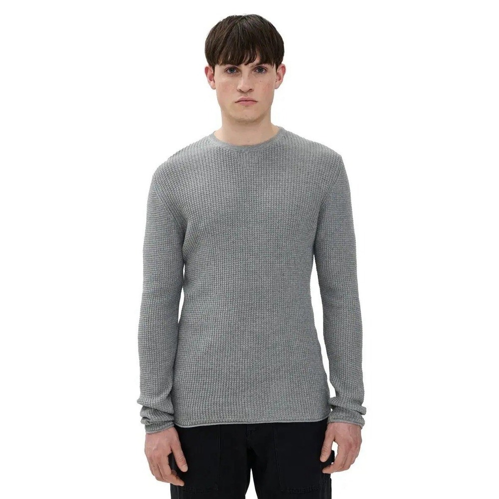 Billy Reid Cotton Cashmere Waffle Knit Sweater Mens Small Gray Thermal Pullover